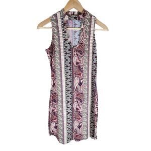 ULTRA FLIRT Women's Red Gray Paisley Sleeveless Summer Boho Mini Dress SZ S